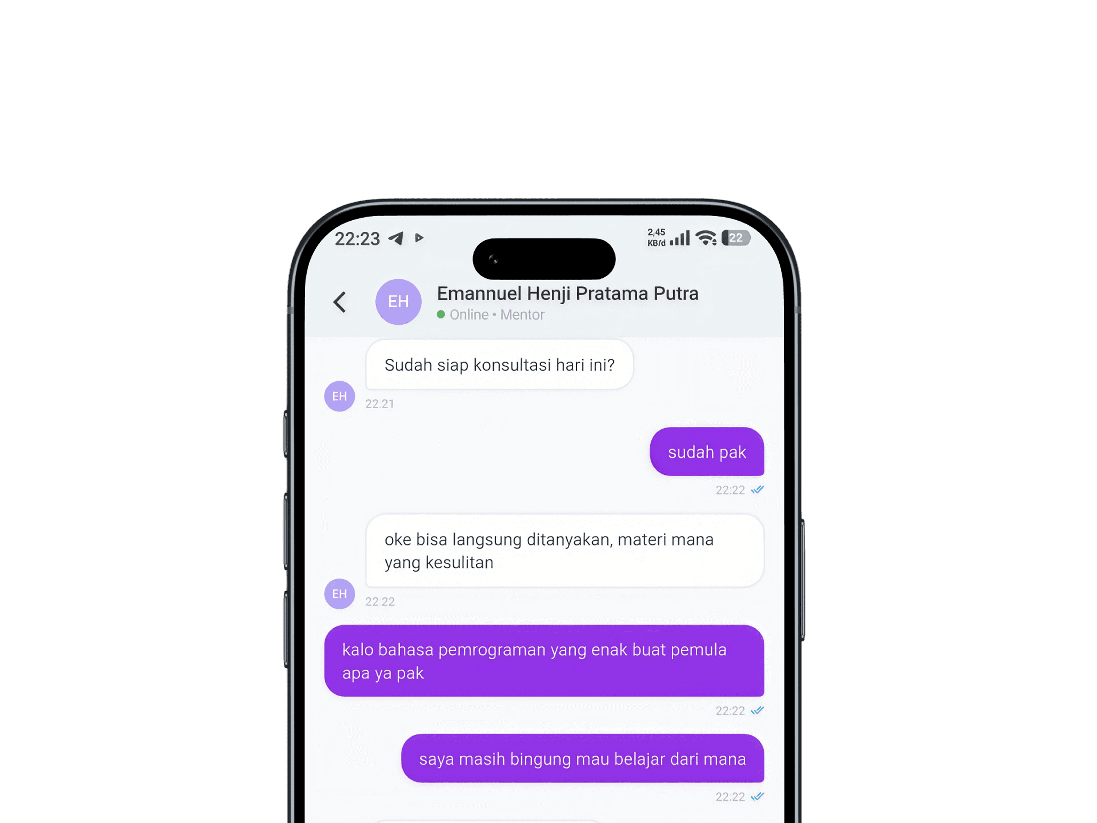 Tampilan aplikasi KuTanya di handphone